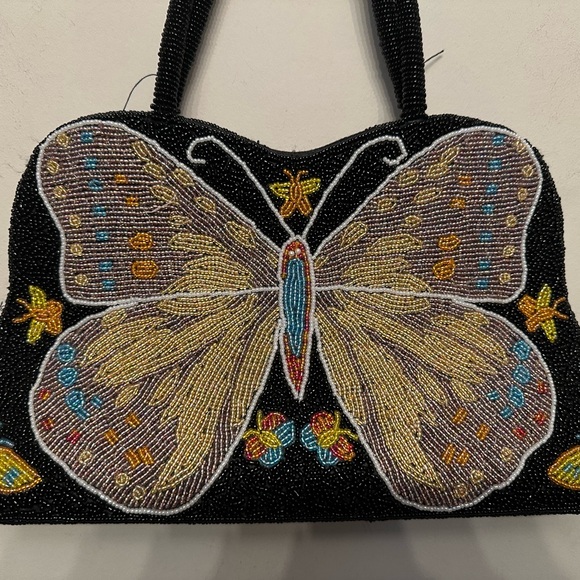 Vintage Y2K Era Black Beaded Butterfly Shoulder Bag - Picture 2 of 7